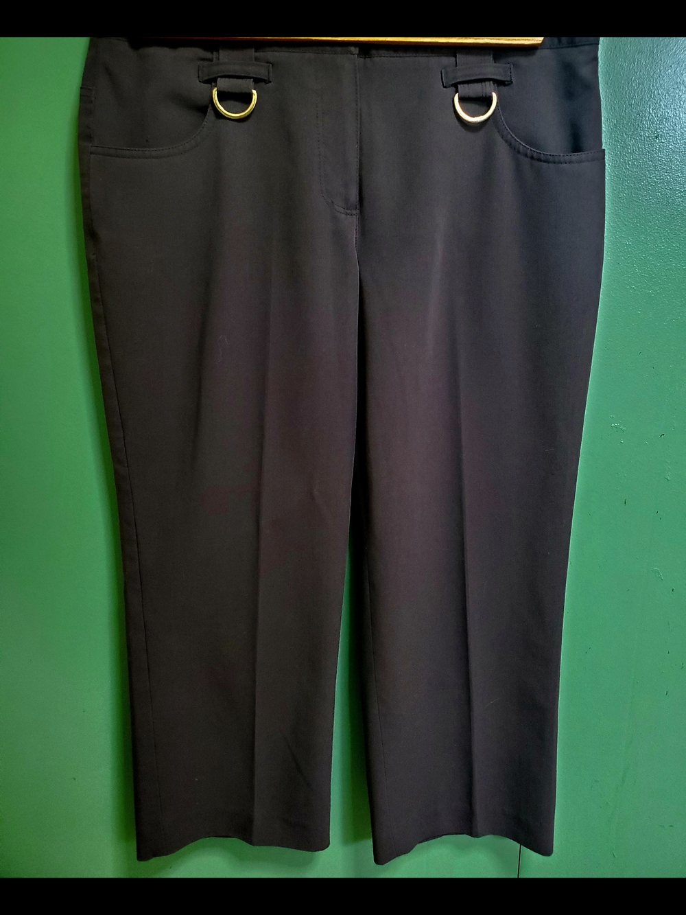 dressbarn Brown Cropped Dress Pants with Gold Ring Details